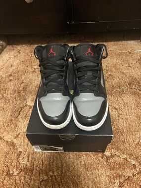 Jordan Youth High Top Sneakers - Black/Gray with Red Jumpman